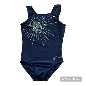 Destira girls gym leotard size M (age 8) navy with sequin starburst